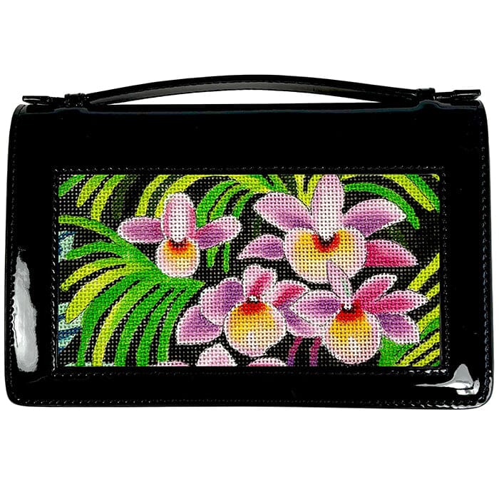 The Everyday Clutch - Black PATENT with Silver Chain