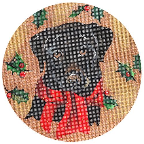 Black Lab with Holly Ornament