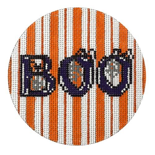 Boo on Orange Stripes Round