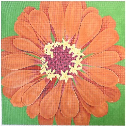 Dark Orange Zinnia/Green Background