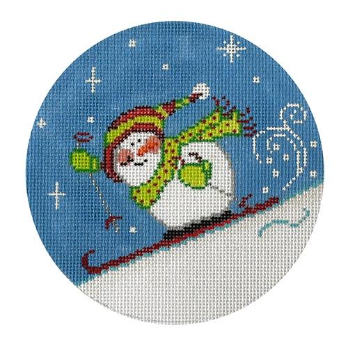 Downhill Skiing Snowman Round