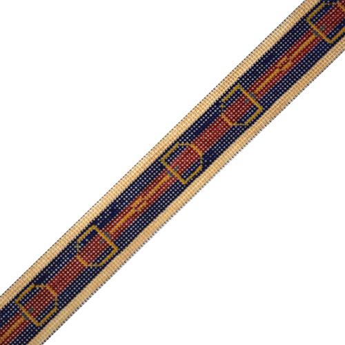 Gucci Style Stripe Belt with Bits - Khaki, Navy, Red on 18