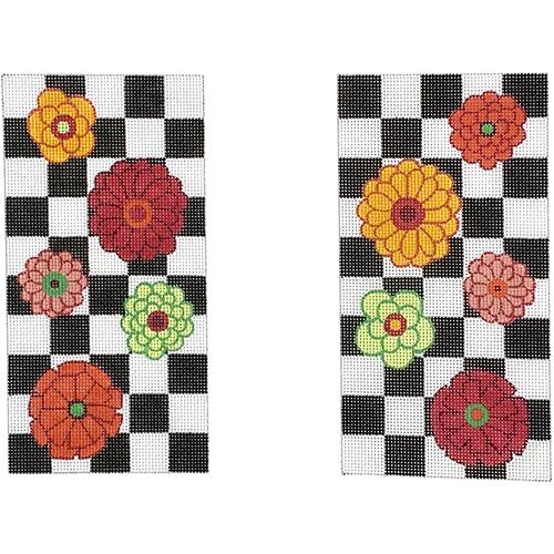 Zinnias on Black and White Checks EGC
