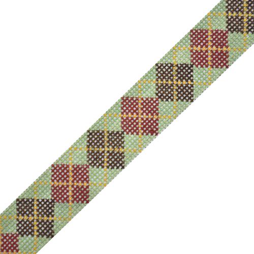 Argyle Belt - Red/Brown/Gold on Sage on 18