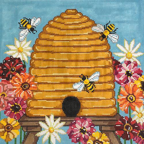 Bee Skep with Zinnias