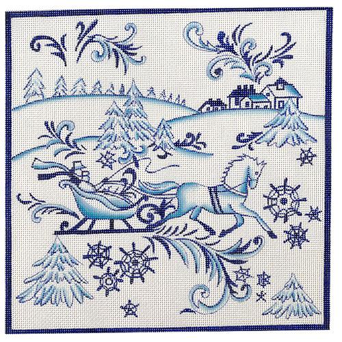 Toile Sleigh Horse Scene - Blue