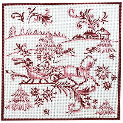 Toile Sleigh Horse Scene - Red