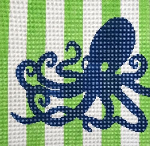 Octopus Stencil on Lime and White Stripe