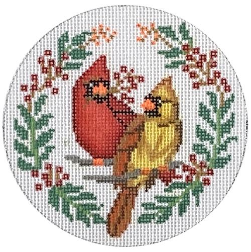 Two Cardinals in Laurel 4" Round