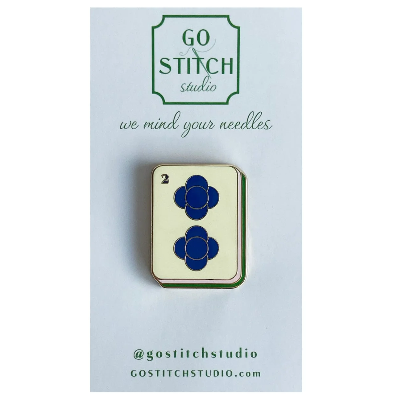 Two Dot Blue Clover Mahjong Tile Needle Minder