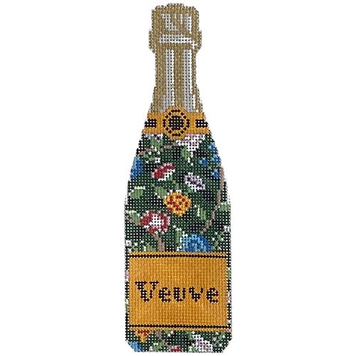 Champagne Bottle - Green Floral