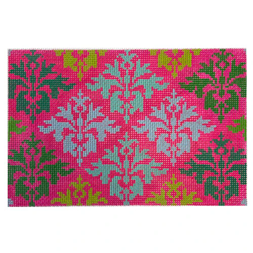 Wallpaper Damask Clutch - Blues & Greens on Raspberry