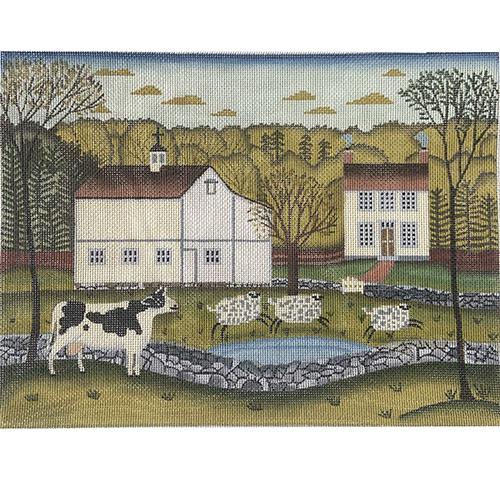 White Barn with Sheep