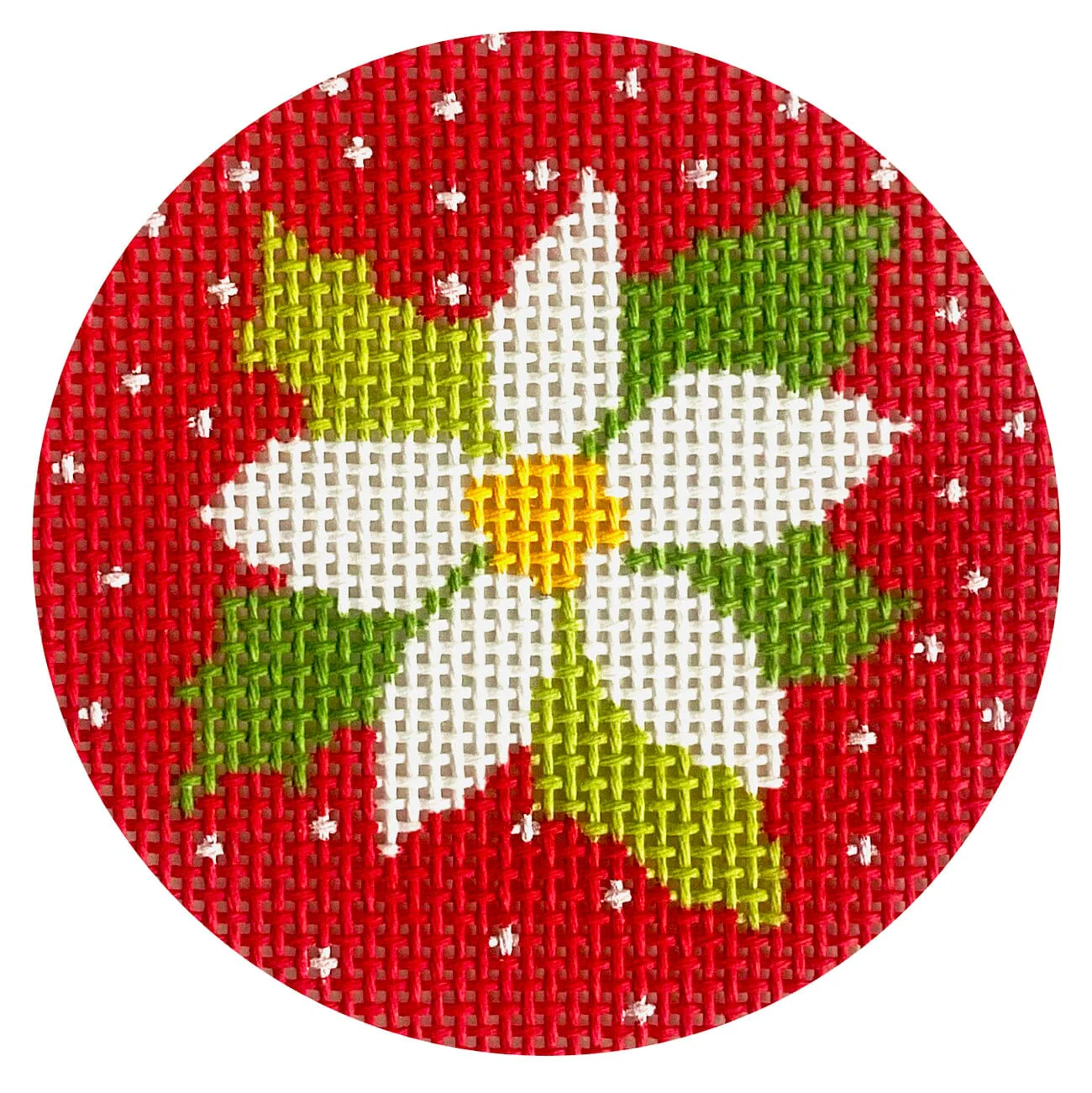 White Flower on Red Round
