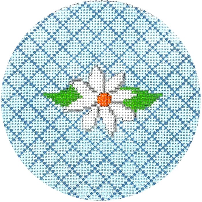 White Flower on Turquoise Lattice Round