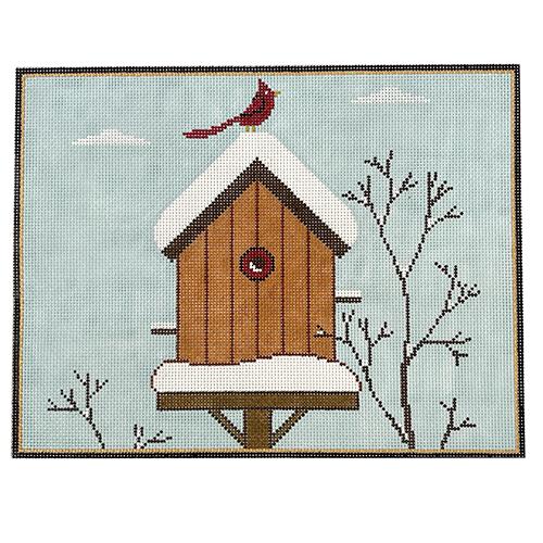 Winter Birdhouse with Cardinal
