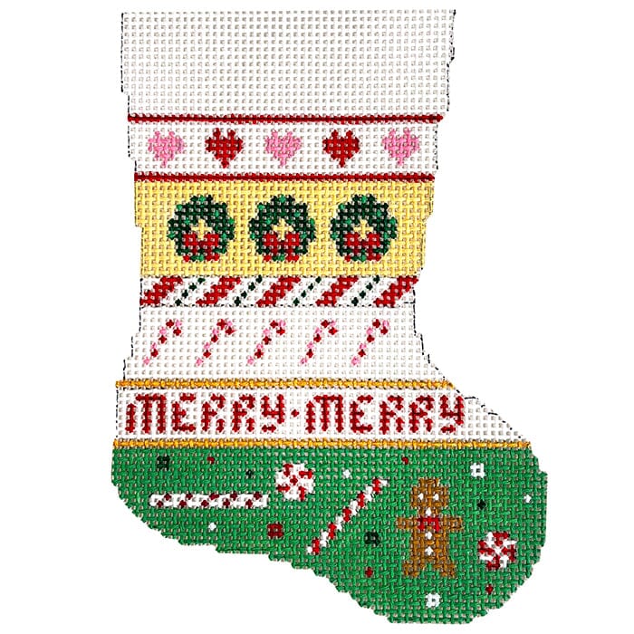 Wreath and Candy Stripe, Mini Stocking
